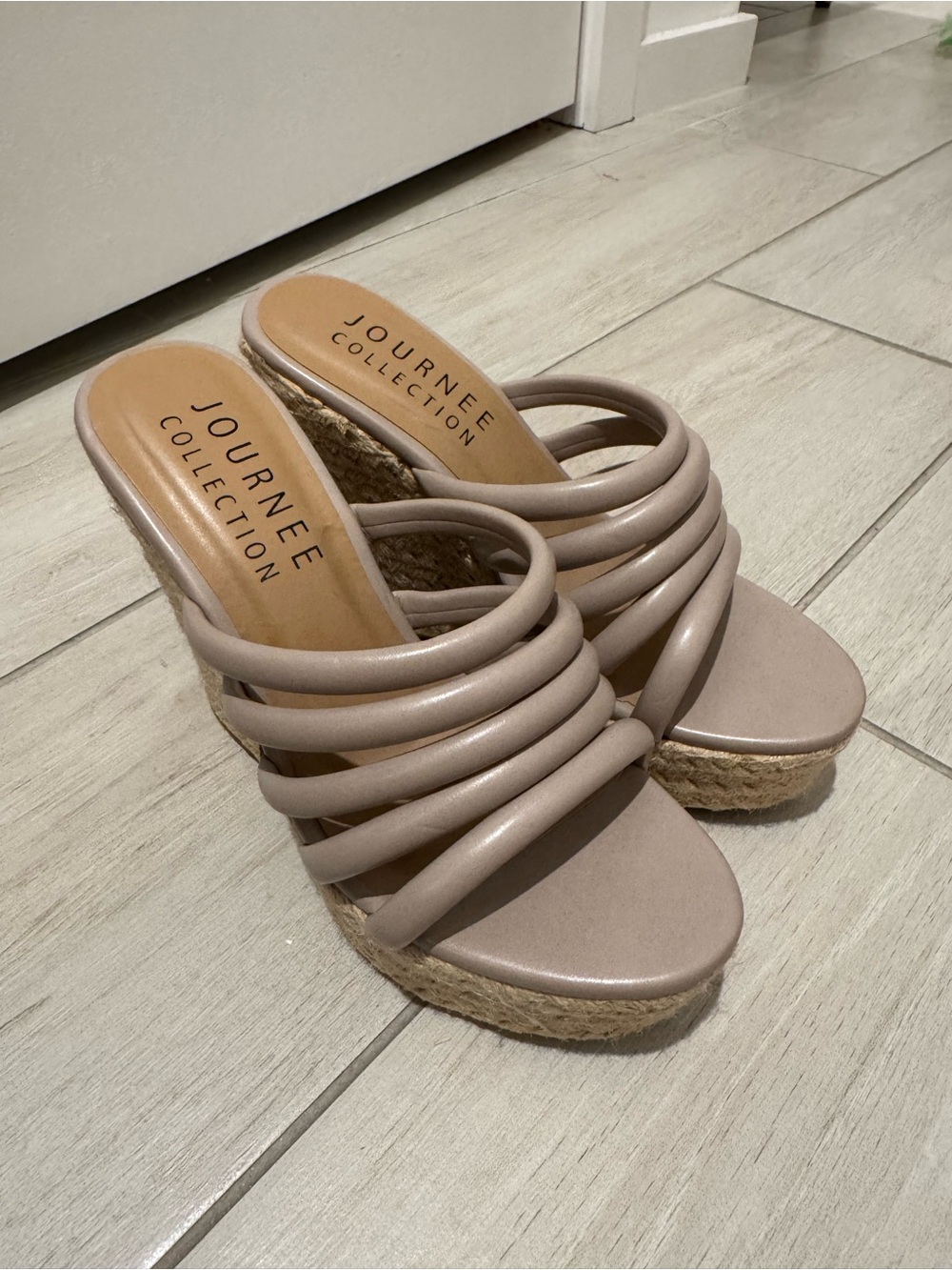 Journee Collection Light Taupe Multi-Strap Espadrille Wedge - Picture 4 of 6